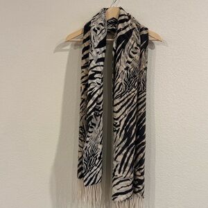 WORTH New York Wool Zebra Print Long Scarf Cream/Grey